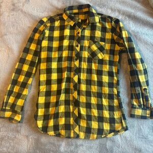 Plaid Yellow and Black Kids Button Down Flannel Shirt